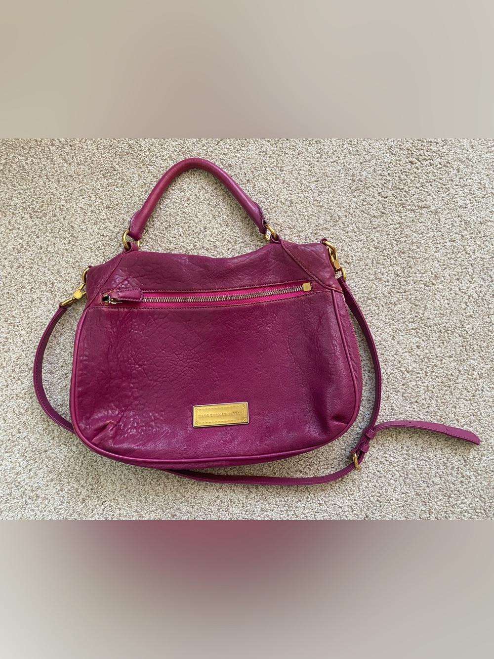 Marc Jacobs Crossbody Zip Front Handbag with Gold Hardware